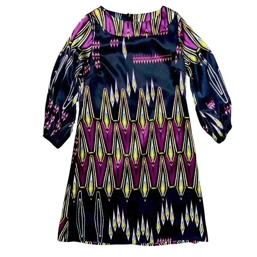 Ophelia Satin Dress Ode To Neon Revival Sz Med Purple Retro Hippy Modern Shift